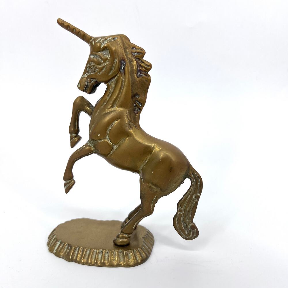 Vintage Brass Unicorn Standing on Hind Legs Collectible Figurine 6.5 Inch Tall